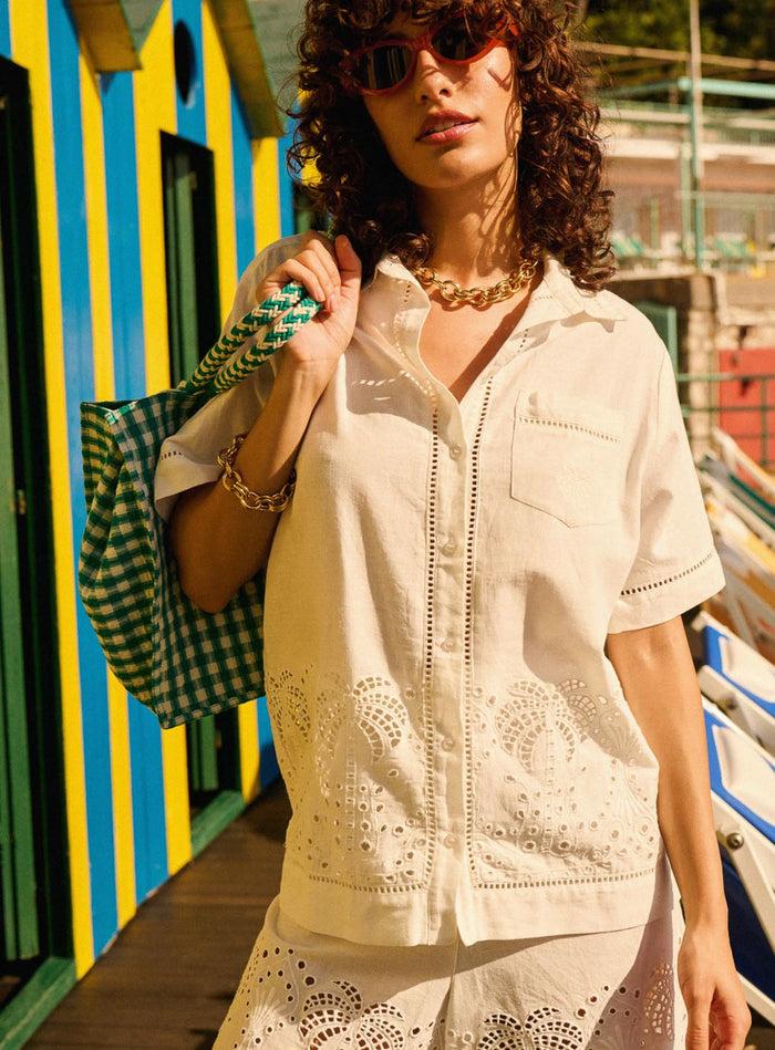 Petite Mendigote Tinia - Chemise Ajourée à Broderies Anglaises - Écru