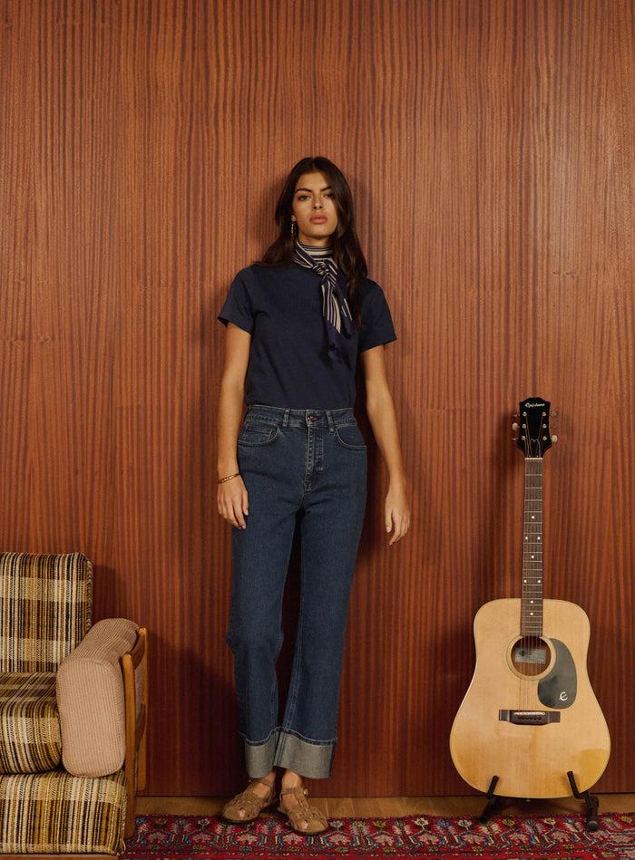 Petite Mendigote Titi - T-shirt Bleu Marine Avec Broderie PM