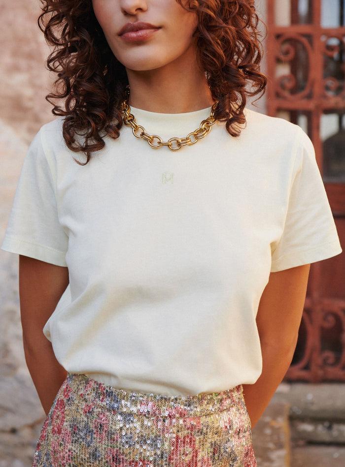 petite mendigote Titi - T-shirt jaune clair avec broderie PM