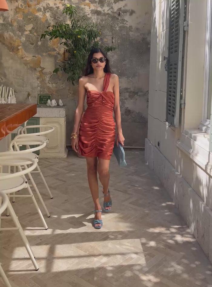 Petite Mendigote Valeriane - Robe Courte Unie Froncée - Orange