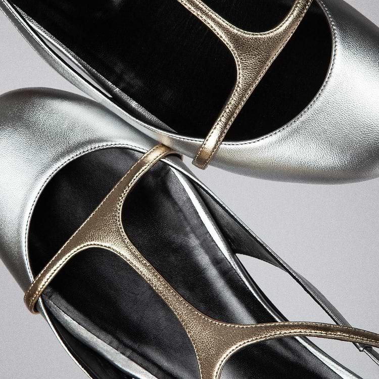 Pierre Hardy BALLERINE RIO Cuir D'agneau Argenté Et Champagne