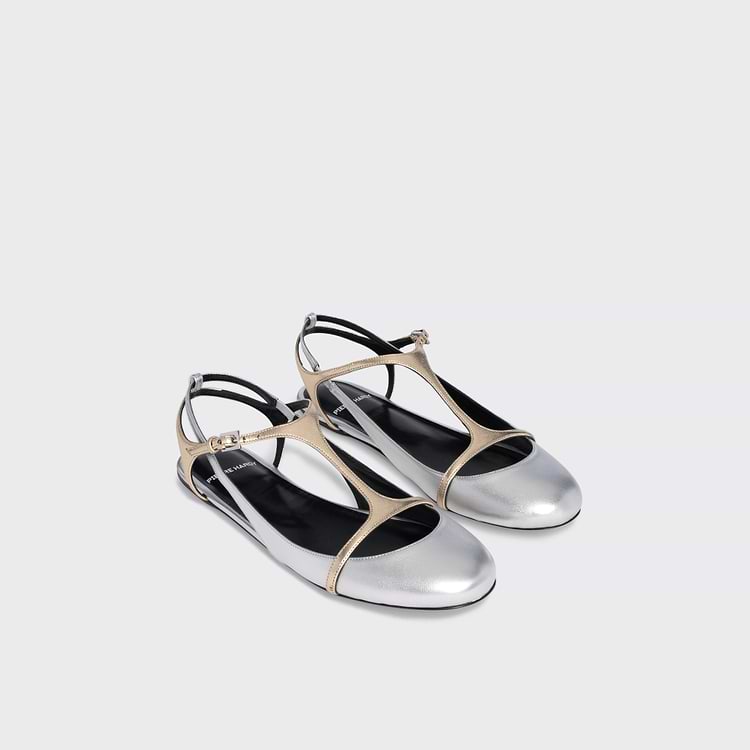 Pierre Hardy BALLERINE RIO Cuir D'agneau Argenté Et Champagne