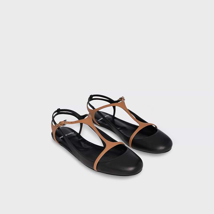 Pierre Hardy BALLERINE RIO Cuir D'agneau Noir Et Cuir De Chevreau Camel