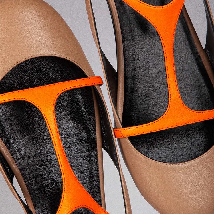 Pierre Hardy BALLERINE RIO Cuir De Veau Cappuccino Et Cuir De Chèvre Orange