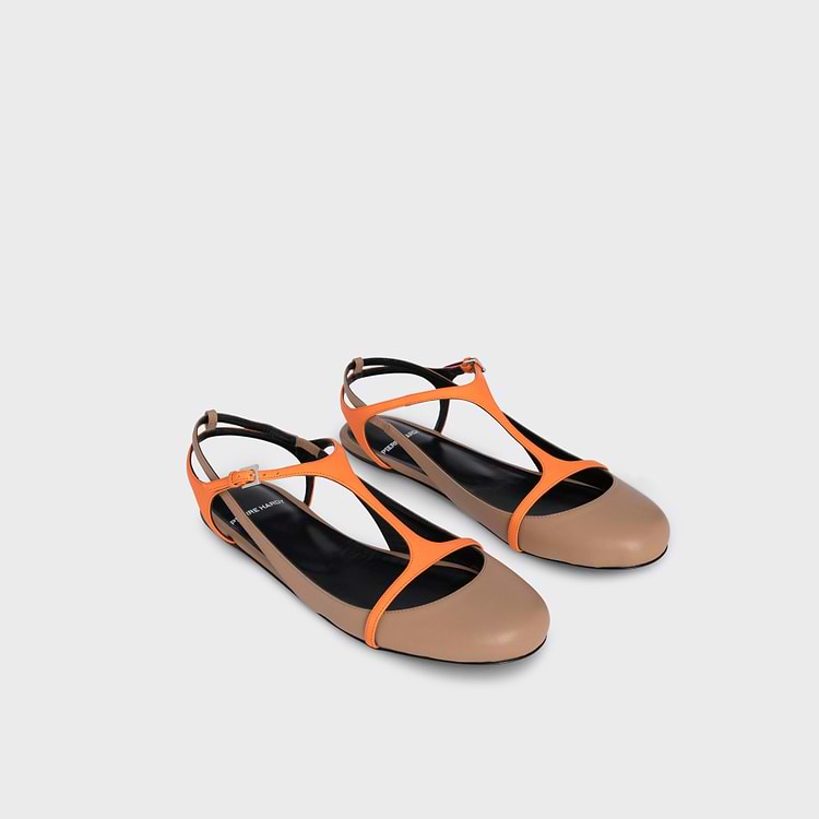 Pierre Hardy BALLERINE RIO Cuir De Veau Cappuccino Et Cuir De Chèvre Orange