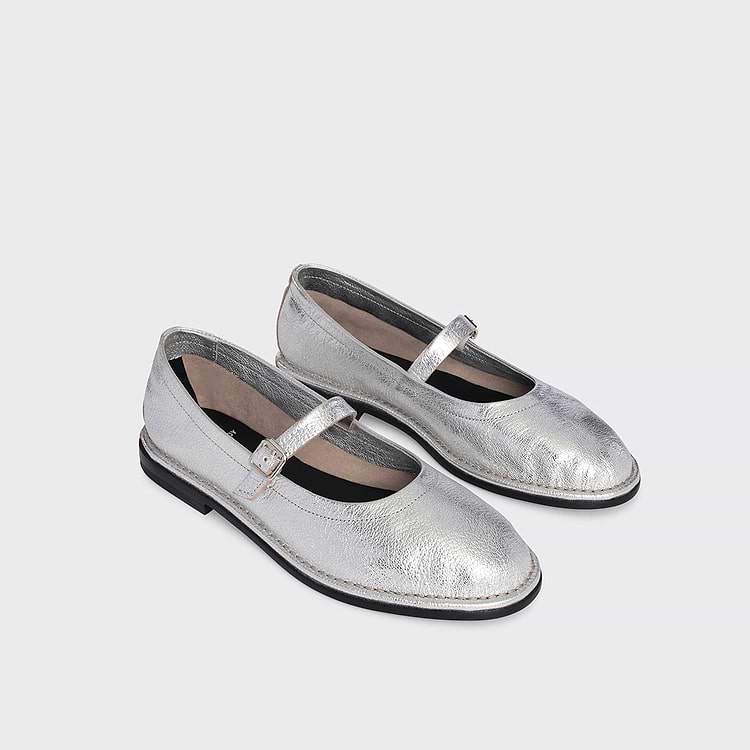 Pierre Hardy BALLERINE TRISH Cuir De Chevreau Grainé Argenté