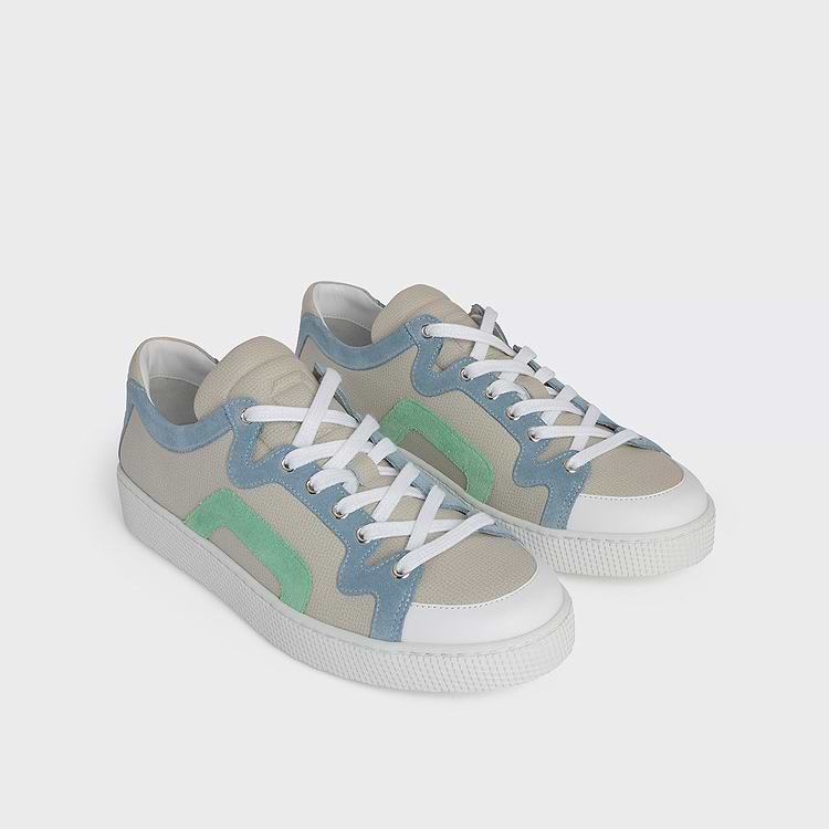 Pierre Hardy BASKETS 104 Cuir De Veau Blanc Cassé Et Daim Vert & Bleu