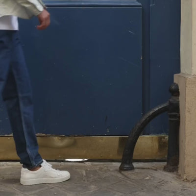 Pierre Hardy BASKETS 104 Cuir De Veau Blanc Cassé Et Daim Vert & Bleu