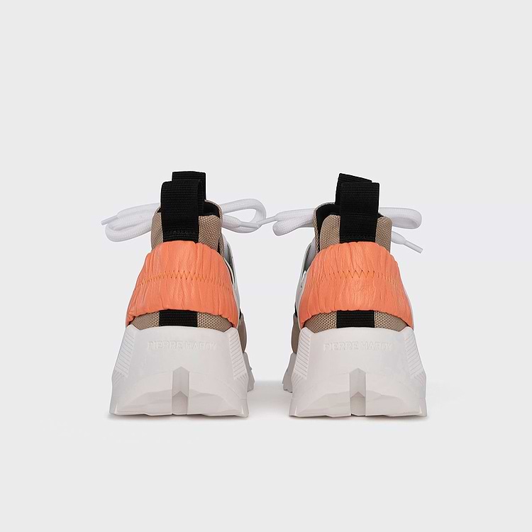 Pierre Hardy BASKETS COMET XL Toile De Nylon Beige Cuir De Veau Blanc & Cuir De Chèvre Orange