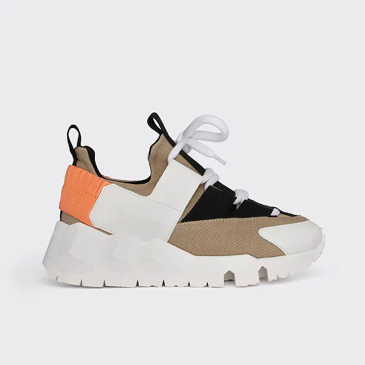 pierre hardy BASKETS COMET XL Toile de nylon beige cuir de veau blanc & cuir de chèvre orange