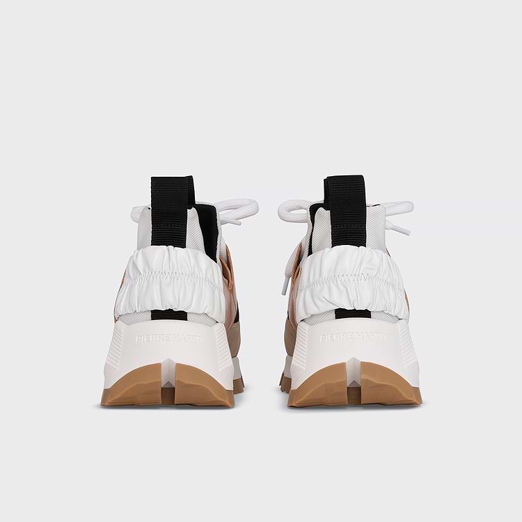 Pierre Hardy BASKETS COMET XL Toile De Nylon Blanc Et Cuir De Veau Naturel Et Sable