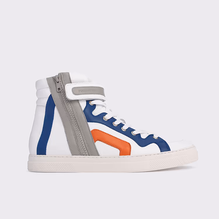 pierre hardy BASKETS MONTANTES 112 Cuir de veau blanc bleu orange et gris
