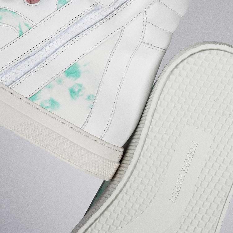 Pierre Hardy BASKETS MONTANTES 112 Cuir De Veau Blanc Et Imprimé Tie-dye Rose & Vert