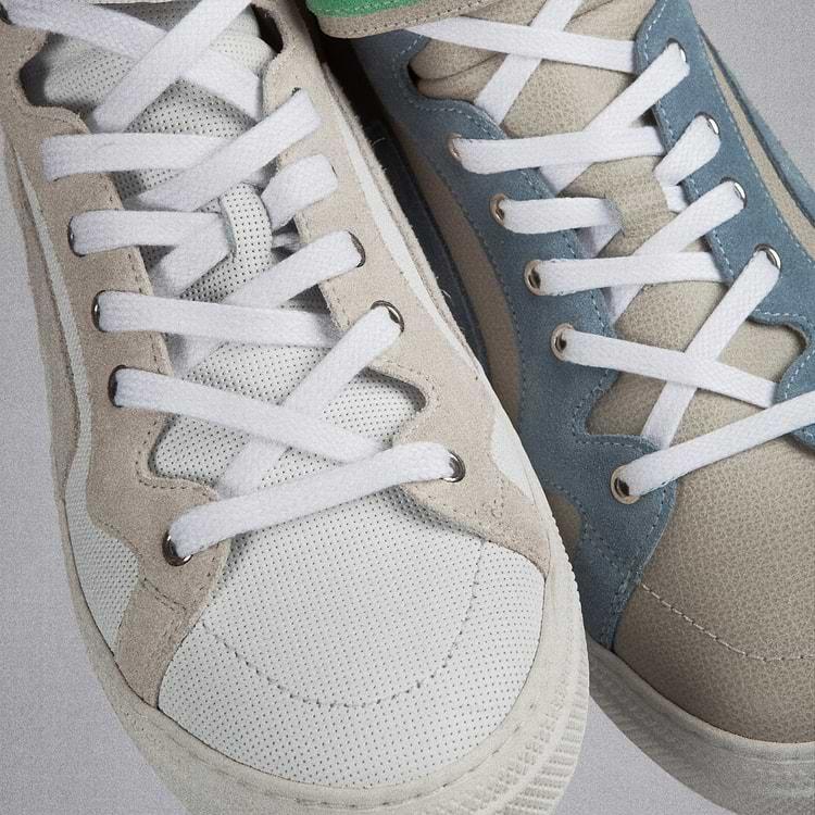 Pierre Hardy BASKETS MONTANTES 112 Cuir De Veau Grainé Blanc Cassé Et Daim Bleu & Vert