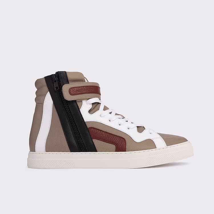 pierre hardy BASKETS MONTANTES 112 Cuir de veau taupe blanc noir et bordeaux