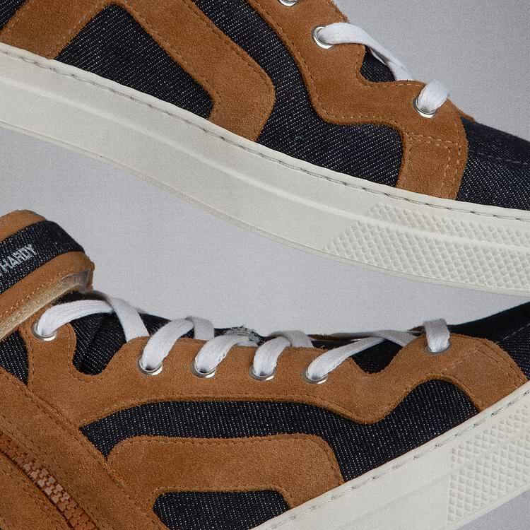 Pierre Hardy BASKETS MONTANTES 112 Toile Denim Et Daim Camel
