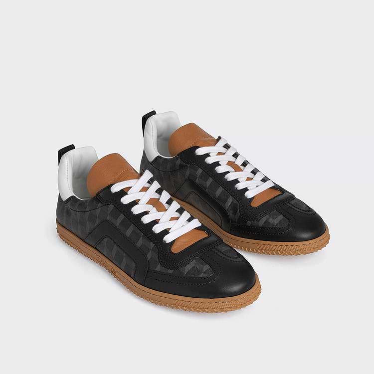 Pierre Hardy BASKETS START Toile Enduite Cube Perspective Noir Et Cuir De Veau Noir