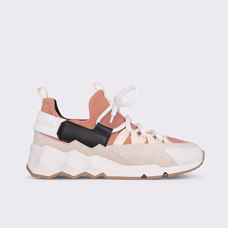 pierre hardy BASKETS TREK COMET Matière éponge rose blush et cuir de veau velours blanc