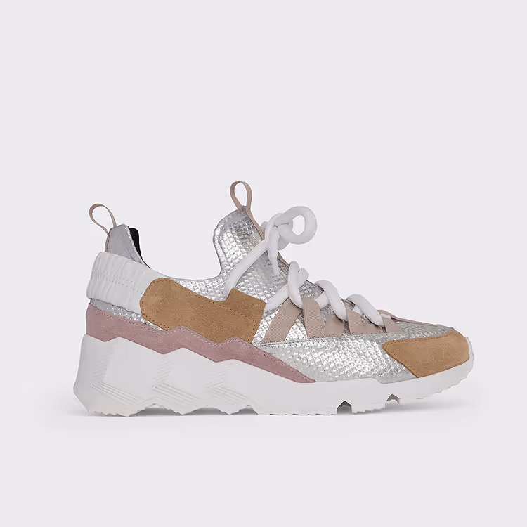 pierre hardy BASKETS TREK COMET Mesh argenté avec empiècements en veau velours rose et sable