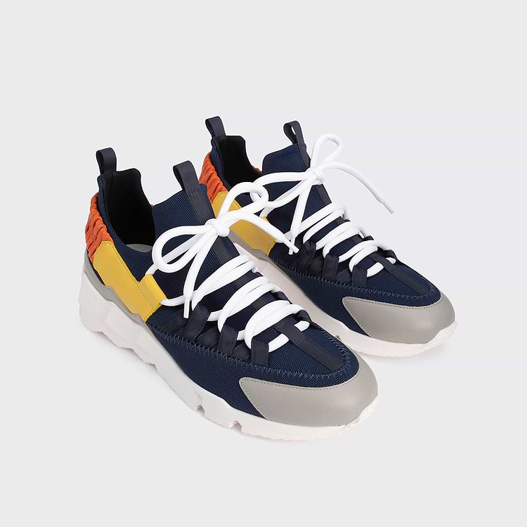 Pierre Hardy BASKETS TREK COMET Navy Nylon Canvas And Grey Yellow & Orange Calfskin