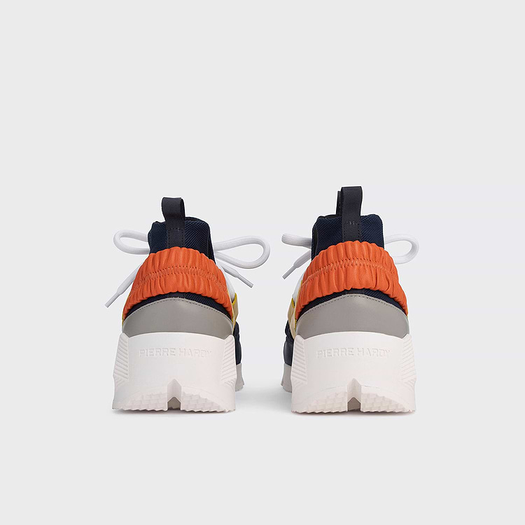 Pierre Hardy BASKETS TREK COMET Navy Nylon Canvas And Grey Yellow & Orange Calfskin