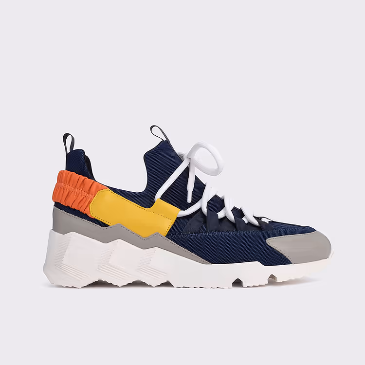 pierre hardy BASKETS TREK COMET Navy nylon canvas and grey yellow & orange calfskin