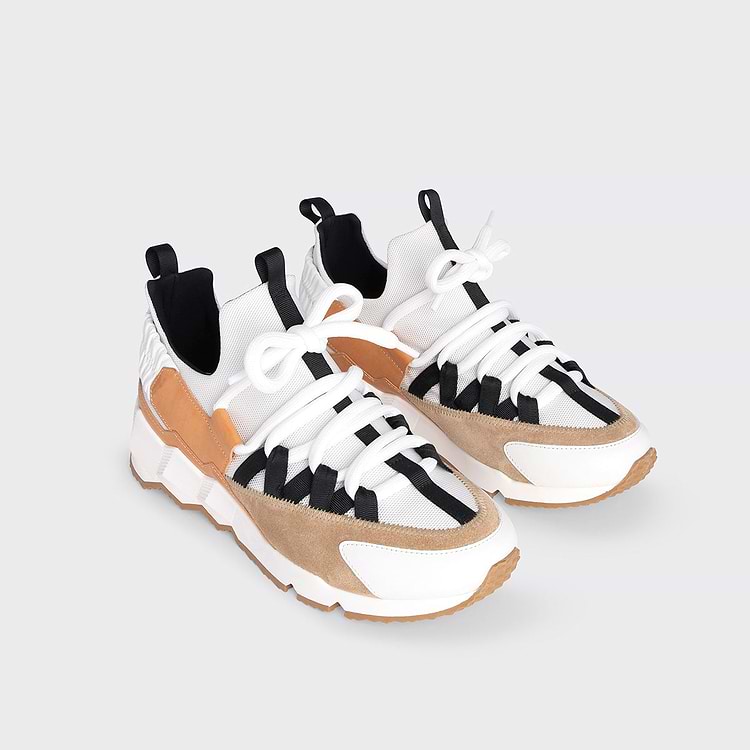 Pierre Hardy BASKETS TREK COMET Toile De Nylon Blanc Cuir De Veau Naturel Et Veau Velours Sable