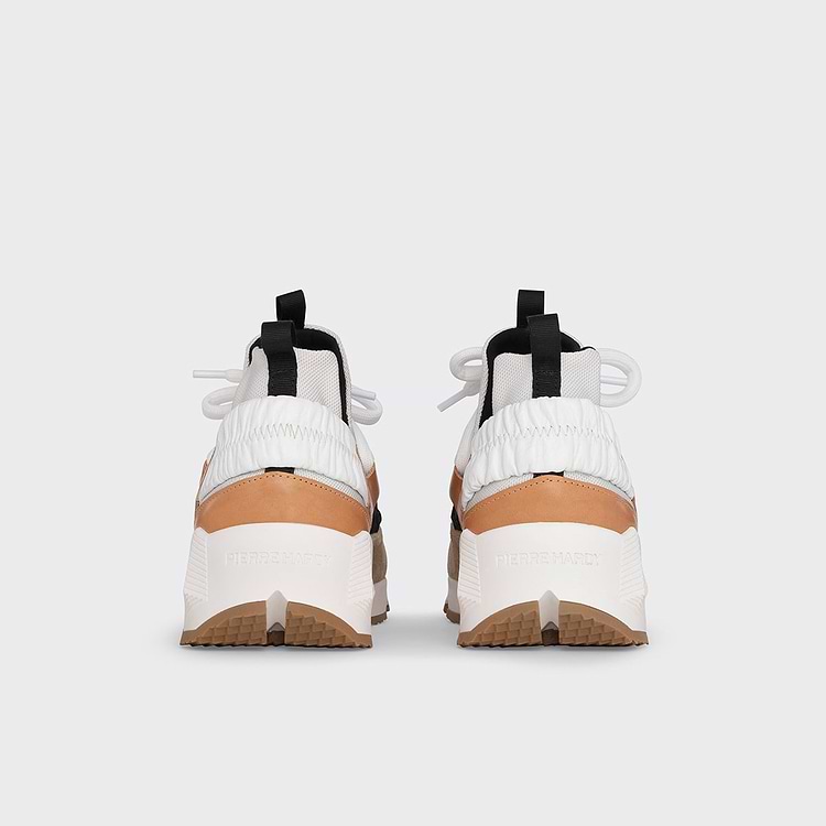 Pierre Hardy BASKETS TREK COMET Toile De Nylon Blanc Cuir De Veau Naturel Et Veau Velours Sable