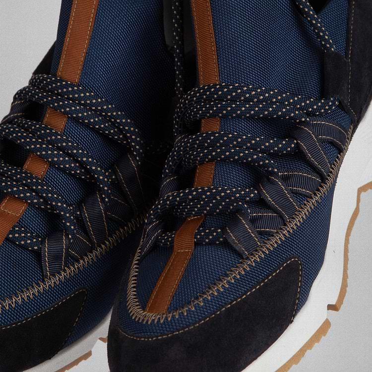 Pierre Hardy BASKETS TREK COMET Toile De Nylon Bleu Marine Et Cuir De Veau Velours Camel