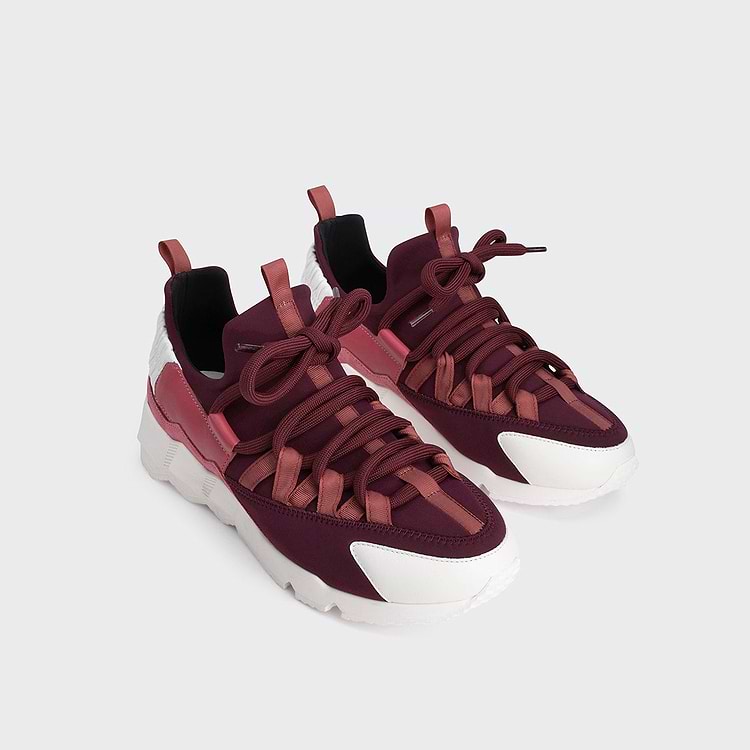 Pierre Hardy BASKETS TREK COMET Toile De Nylon Bordeaux Cuir De Veau Fruits Rouge & Blanc Et Cuir De Veau Velours Fruits Rouge