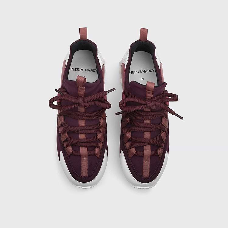 Pierre Hardy BASKETS TREK COMET Toile De Nylon Bordeaux Cuir De Veau Fruits Rouge & Blanc Et Cuir De Veau Velours Fruits Rouge
