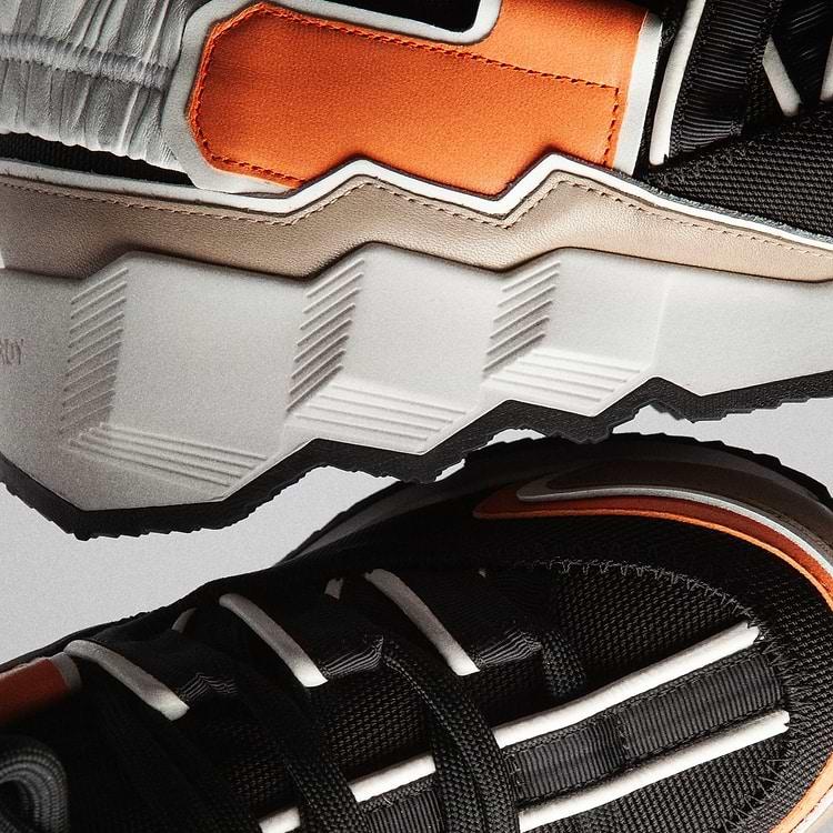 Pierre Hardy BASKETS TREK COMET Toile De Nylon Noir Cuir De Veau Taupe & Cuir De Chèvre Orange