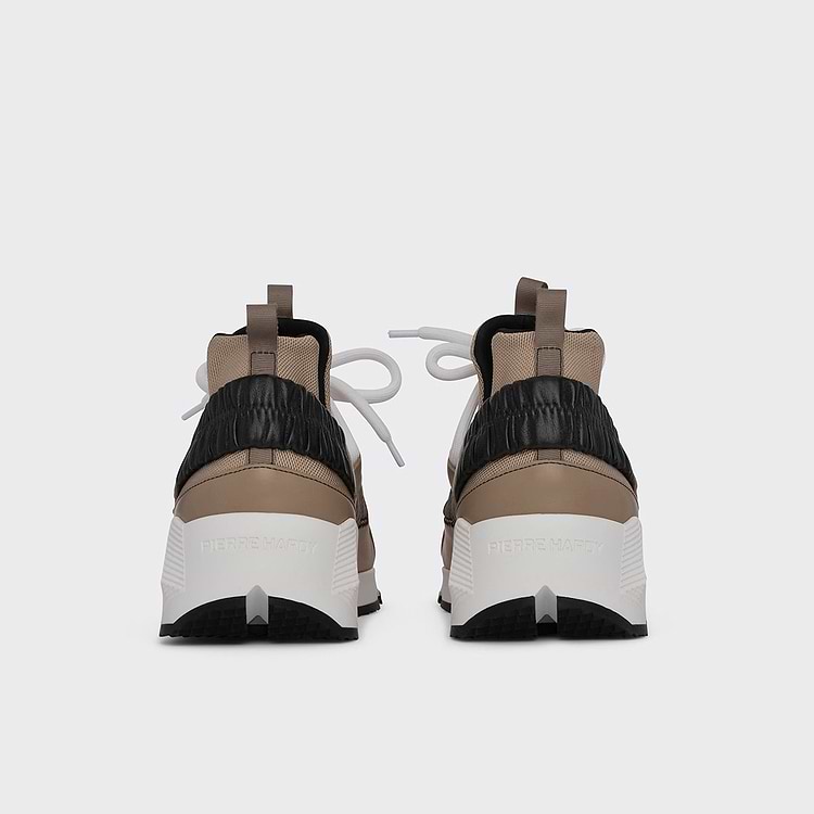 Pierre Hardy BASKETS TREK COMET Toile De Nylon Sable Et Cuir De Veau Noir