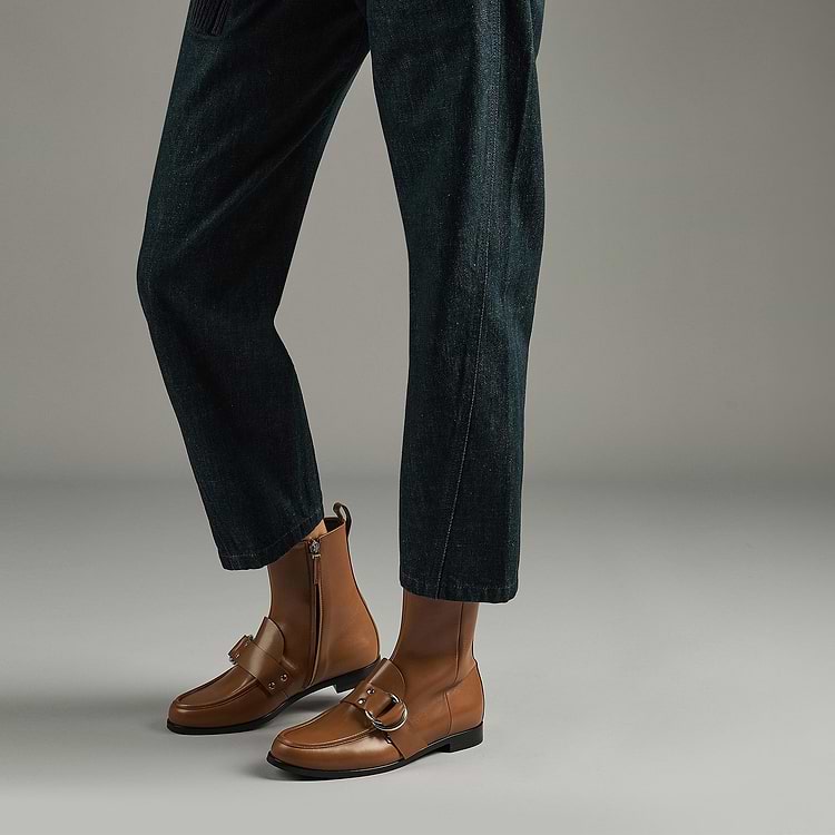 Pierre Hardy BOTTINES RIDER Cuir De Chèvre Lisse Cognac