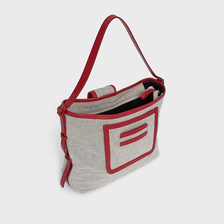 Pierre Hardy CABAS ALPHA DAY Toile De Coton Bio Mélangé Lin Et Ganses En Cuir De Veau Rouge