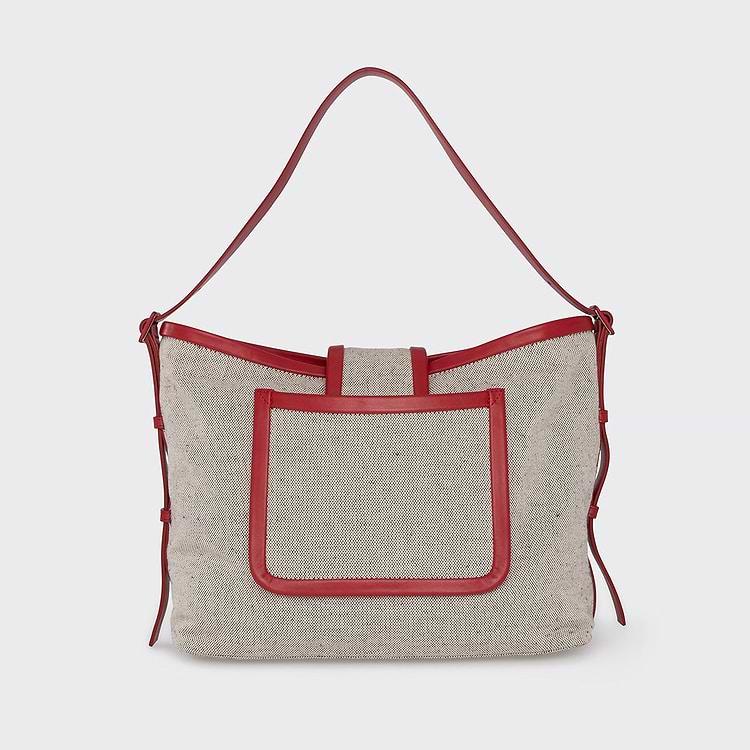 Pierre Hardy CABAS ALPHA DAY Toile De Coton Bio Mélangé Lin Et Ganses En Cuir De Veau Rouge