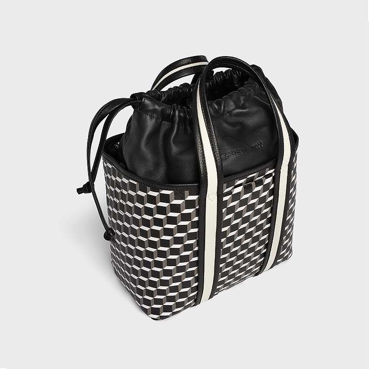 Pierre Hardy CABAS MINI ARCHI Toile Enduite Cube Et Cuir De Veau Grainé Noir