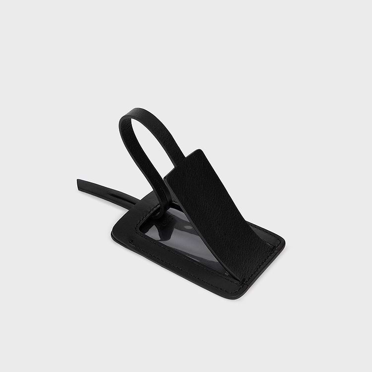 Pierre Hardy ETIQUETTE À BAGAGE Toile Enduite Cube Perspective Noir Et Cuir De Veau Noir