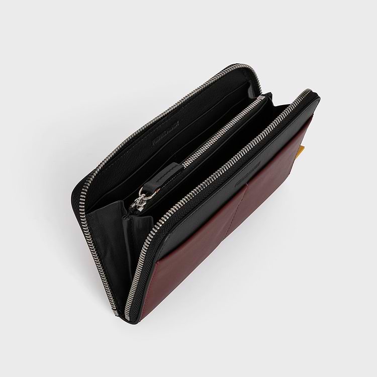 Pierre Hardy MAXI PORTEFEUILLE AOYAMA Cuir De Veau Bordeaux Noir & Jaune
