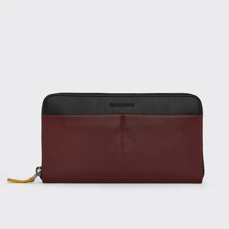 pierre hardy MAXI PORTEFEUILLE AOYAMA Cuir de veau bordeaux noir & jaune