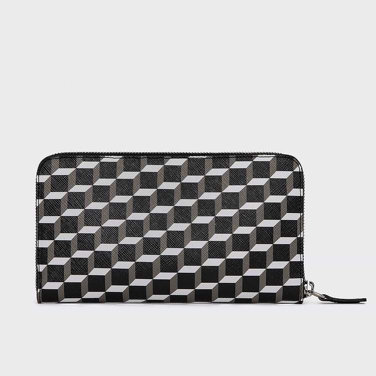 Pierre Hardy MAXI PORTEFEUILLE AOYAMA Toile Enduite Cube Cuir D'agneau Noir