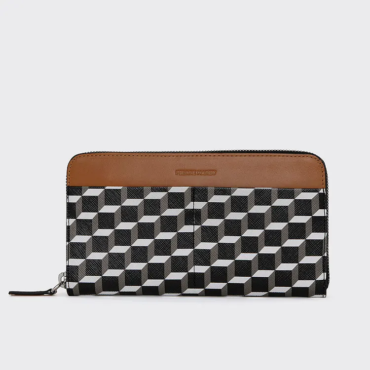 pierre hardy MAXI PORTEFEUILLE AOYAMA Toile enduite Cube cuir de veau camel