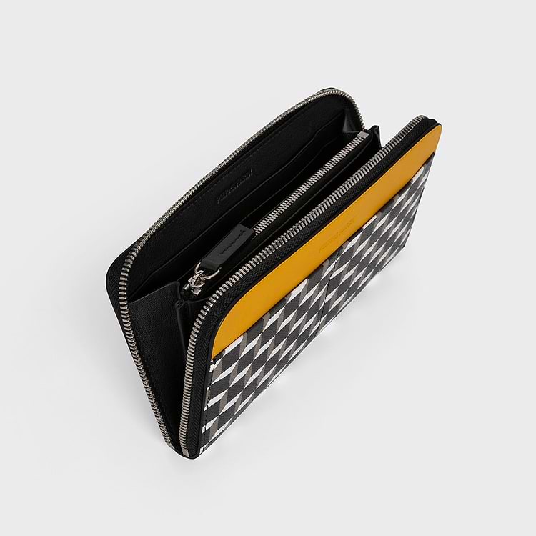 Pierre Hardy MAXI PORTEFEUILLE AOYAMA Toile Enduite Cube Cuir Veau Jaune