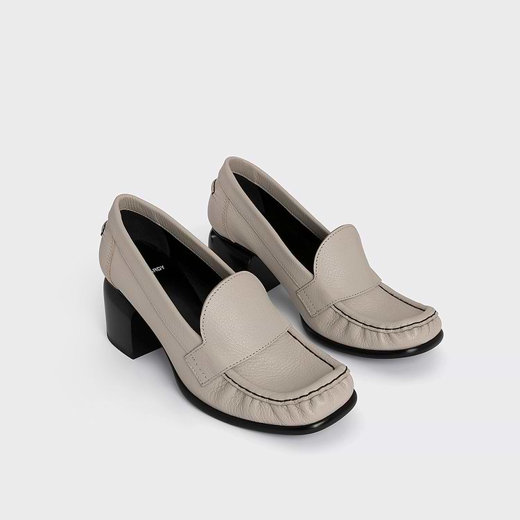 Pierre Hardy MOCASSIN À TALON ROMY Cuir De Chevreau Grainé Blanc Cassé