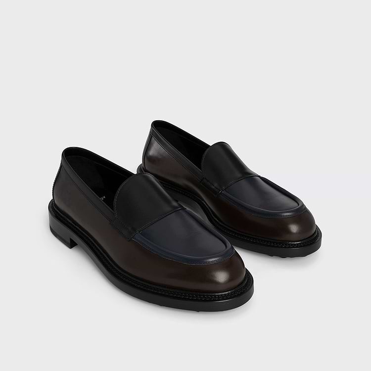 Pierre Hardy MOCASSIN JOHN Cuir De Veau Marron Foncé Bleu Marine Et Noir