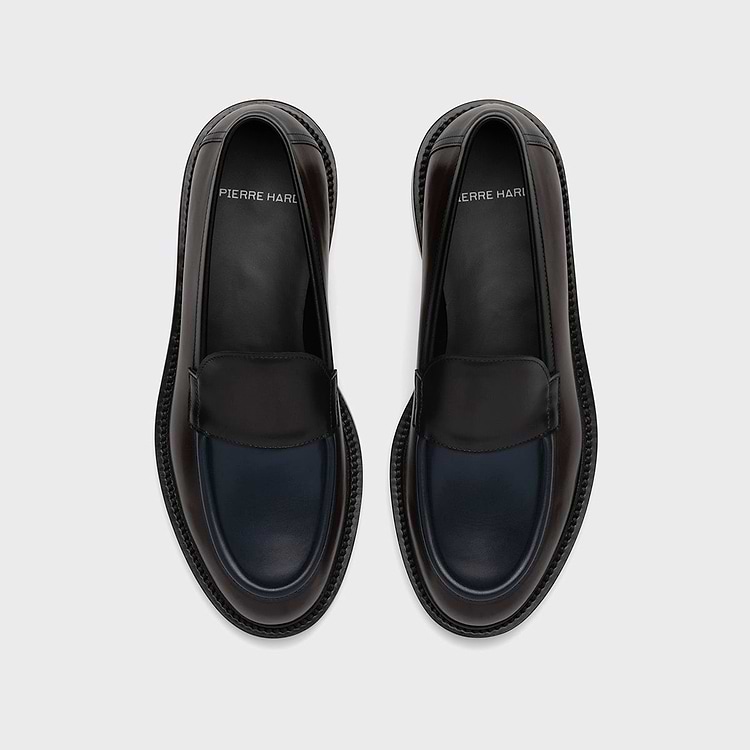 Pierre Hardy MOCASSIN JOHN Cuir De Veau Marron Foncé Bleu Marine Et Noir