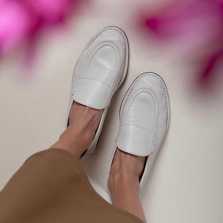 Pierre Hardy MOCASSIN NOTO Cuir De Chevreau Grainé Blanc Cassé