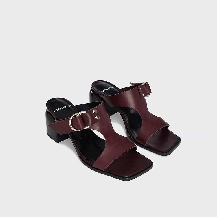 Pierre Hardy MULE À TALON ISOLA RIDER Cuir De Veau Bordeaux