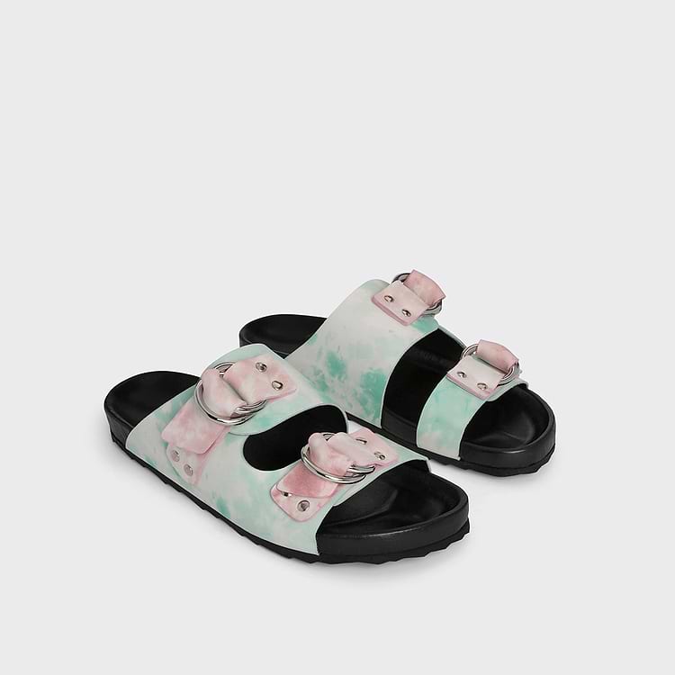 pierre Hardy MULE PLATE BEACH RIDER Cuir De Veau Imprimé Tie-dye Rose