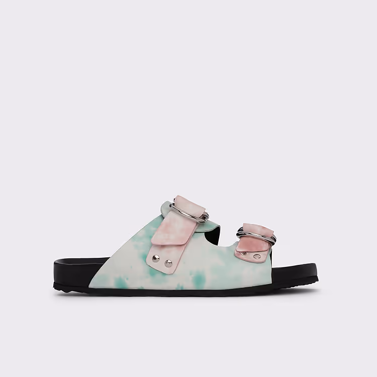 pierre hardy MULE PLATE BEACH RIDER Cuir de veau imprimé tie-dye rose